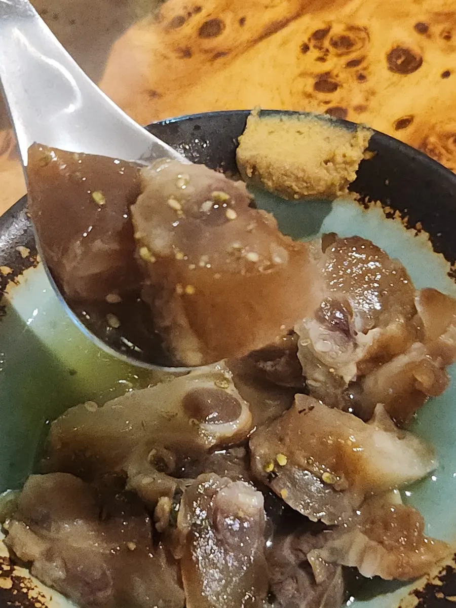 Close-up of chewy suji skewer