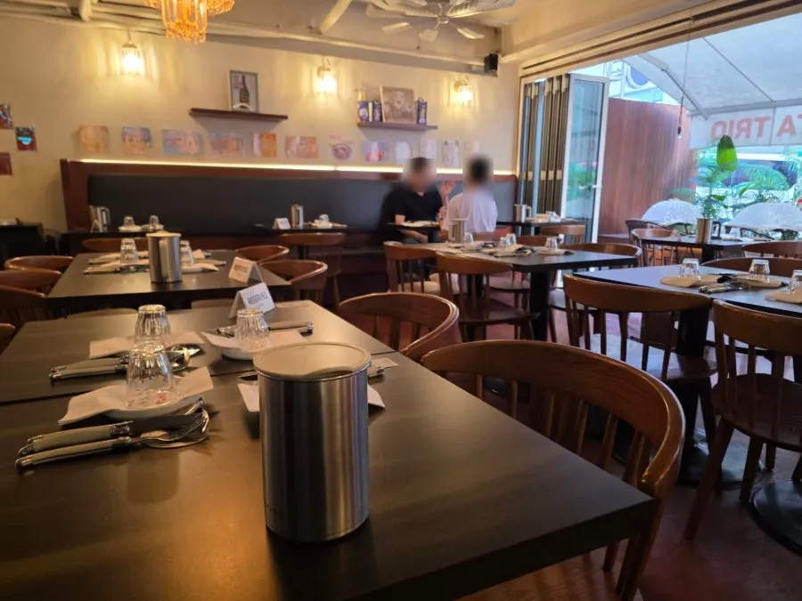 Interior of Pasta Trio with doors fully open