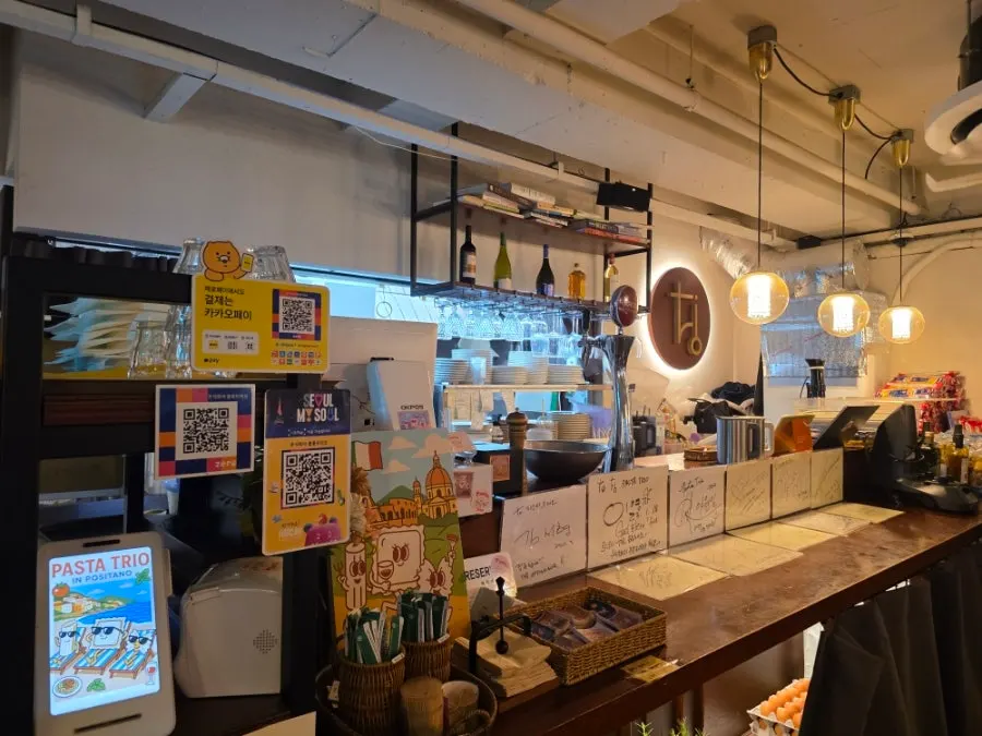 Open, airy view of the Pasta Trio dining hall