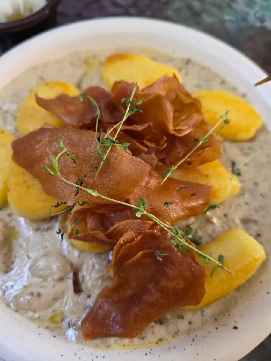 Truffle porcini gnocchi topped with herbs