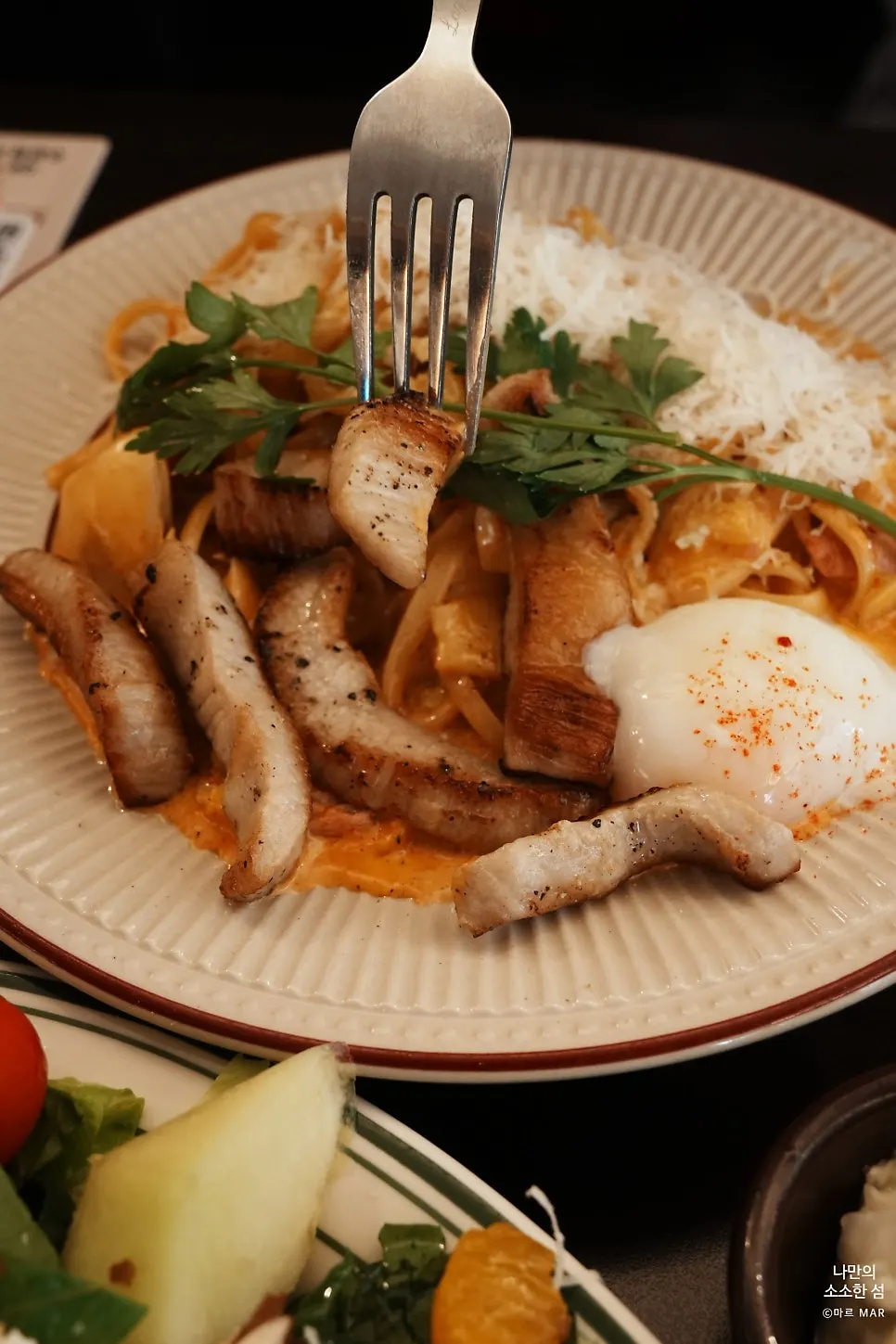 Plate of pork jowl toomba pasta wiped completely clean