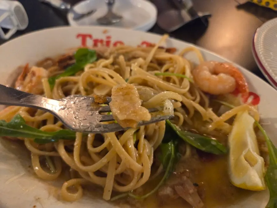 Last bite of the shrimp oil pasta