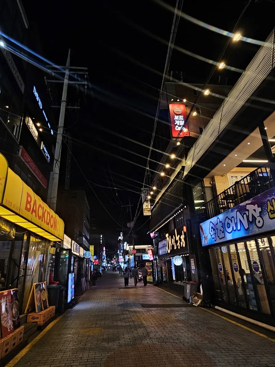 Korean BBQ restaurant alley near Yeongdong Market in Nonhyeon