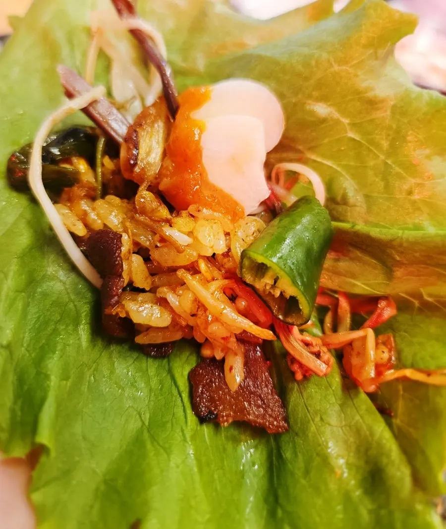 Fried rice cooked in frozen pork belly fat