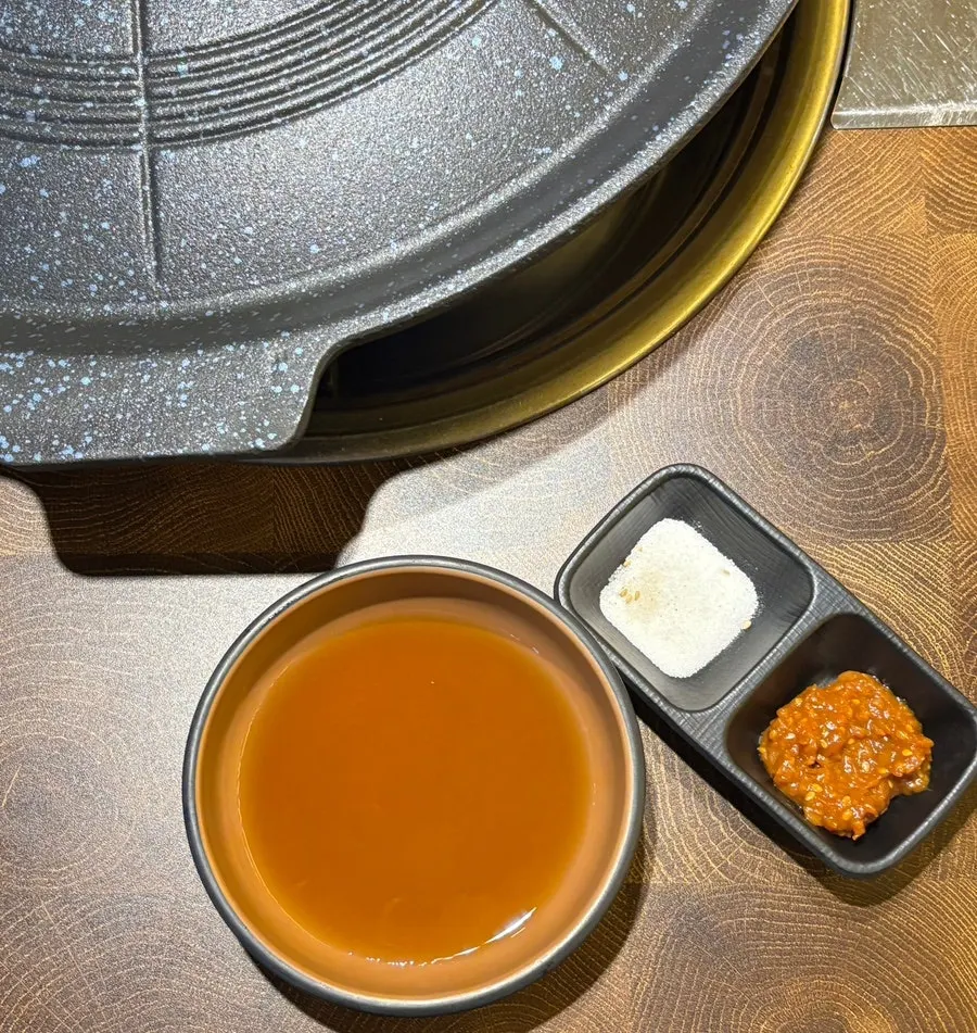 Basic table setting with kimchi and bean sprouts