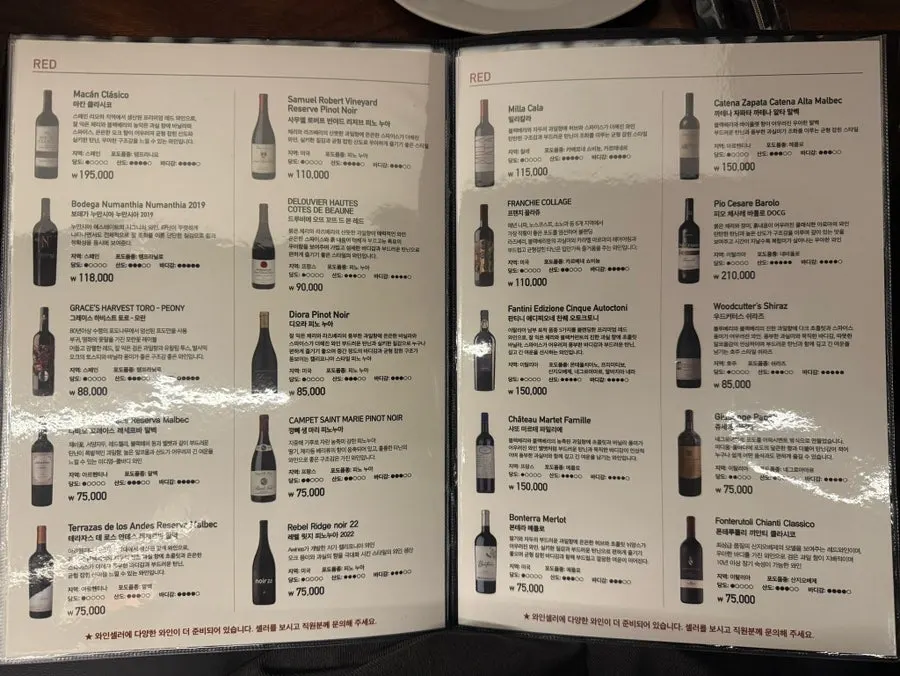 Luna Vine's food menu board