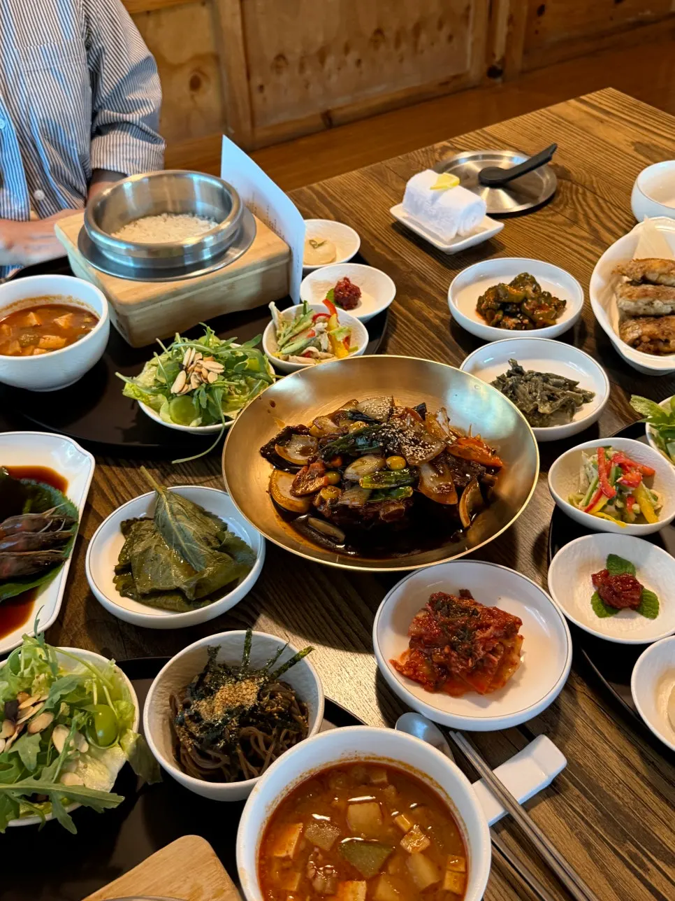 Abundant Korean set meal spread