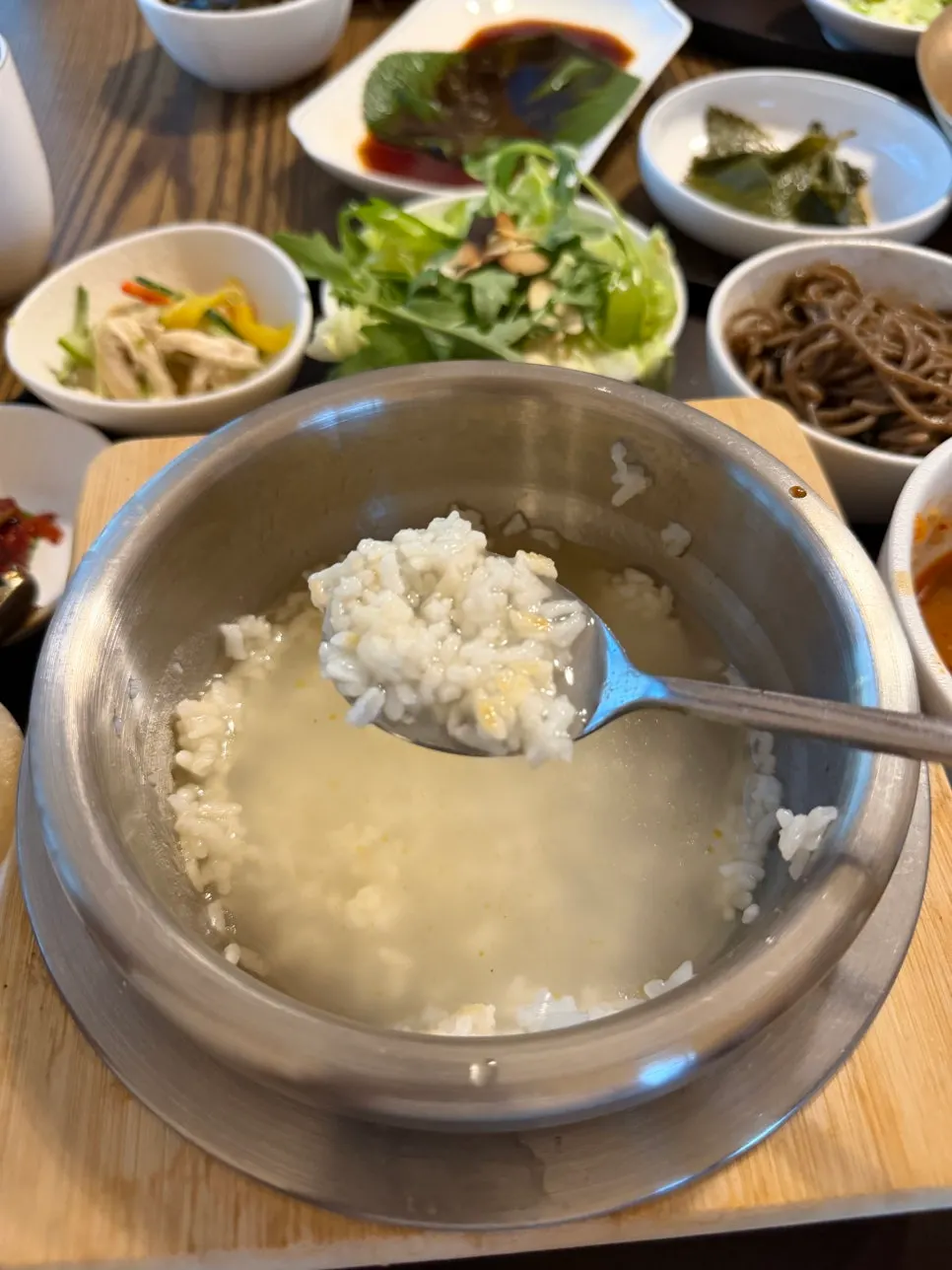 Chicken breast and doenjang-jjigae side dishes