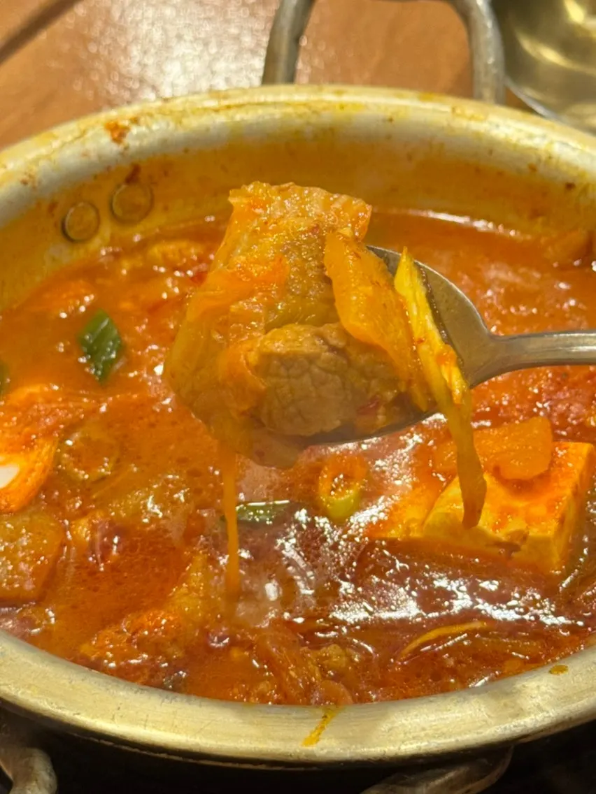 24-hour aged kimchi jjigae with meat and tofu