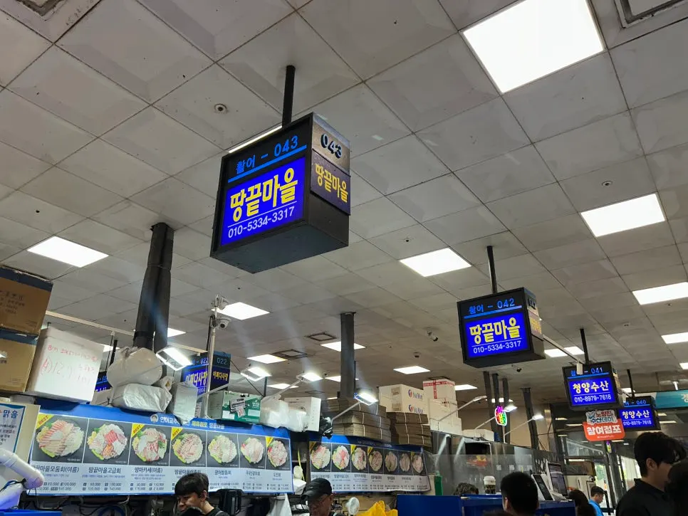 노량진수산시장 활어 수조와 매장 풍경