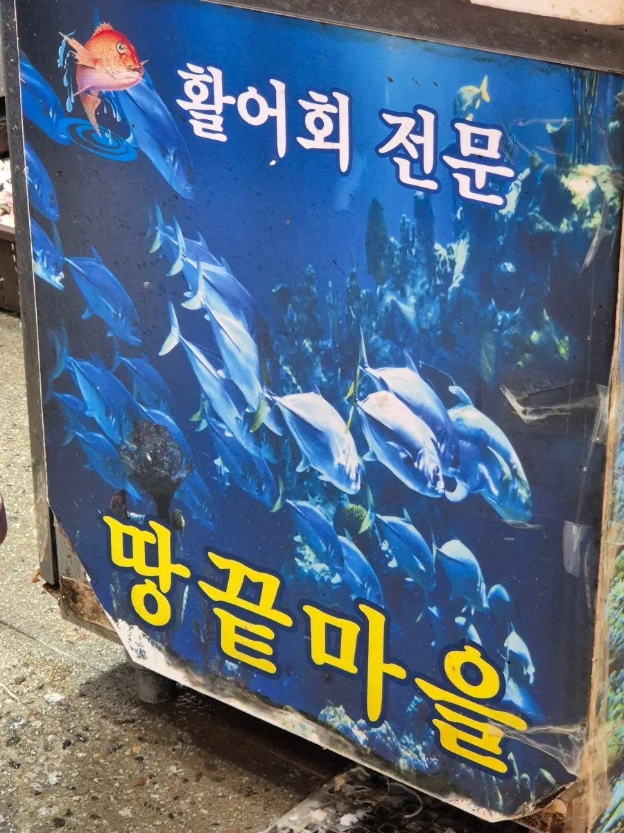땅끝마을 점포 간판과 진열대