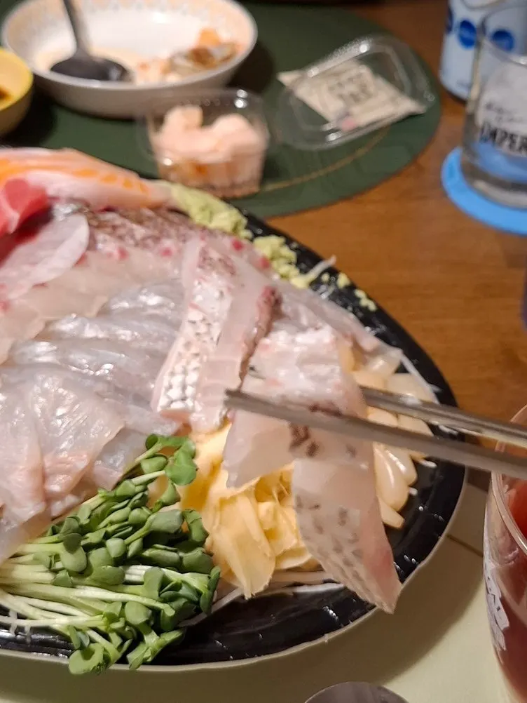 Close-up of red seabream sashimi