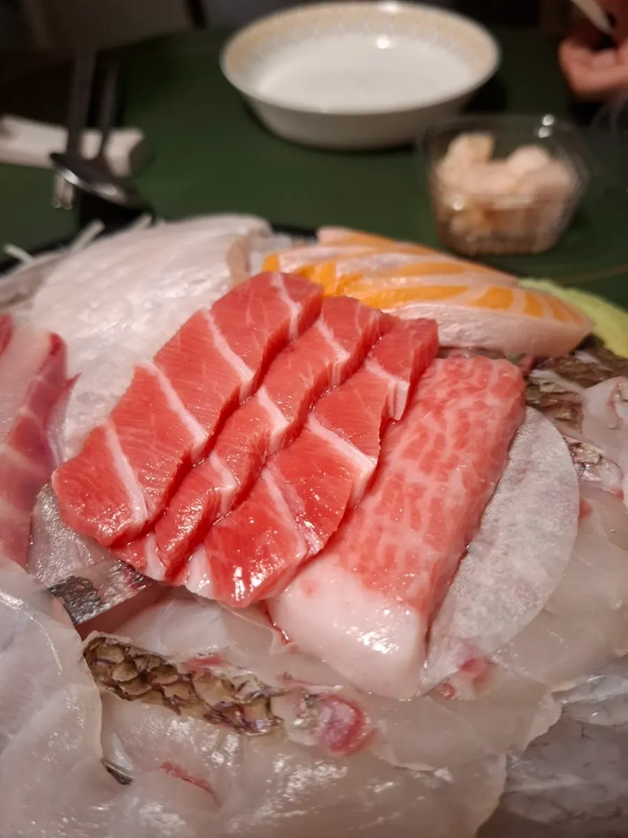 Plate of frozen bluefin tuna sashimi