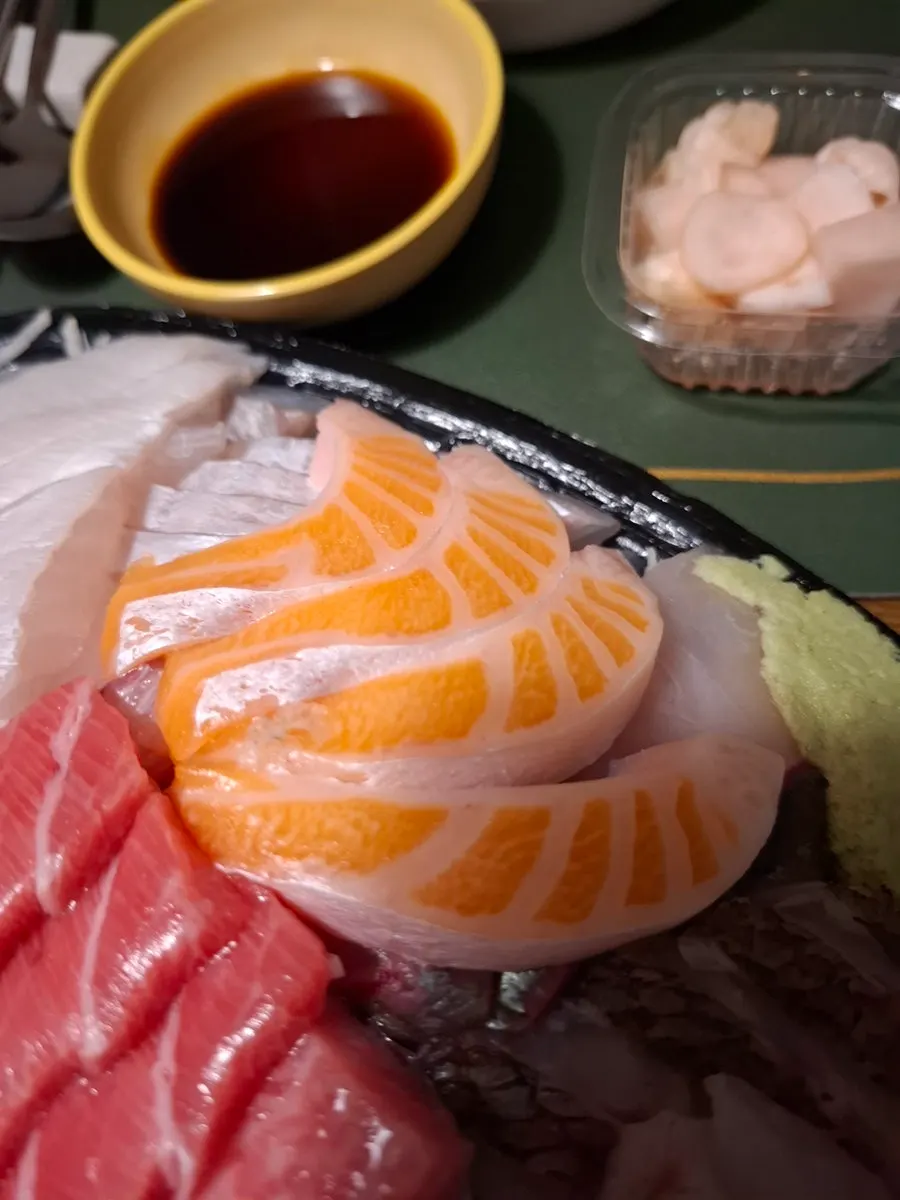 Close-up of salmon sashimi