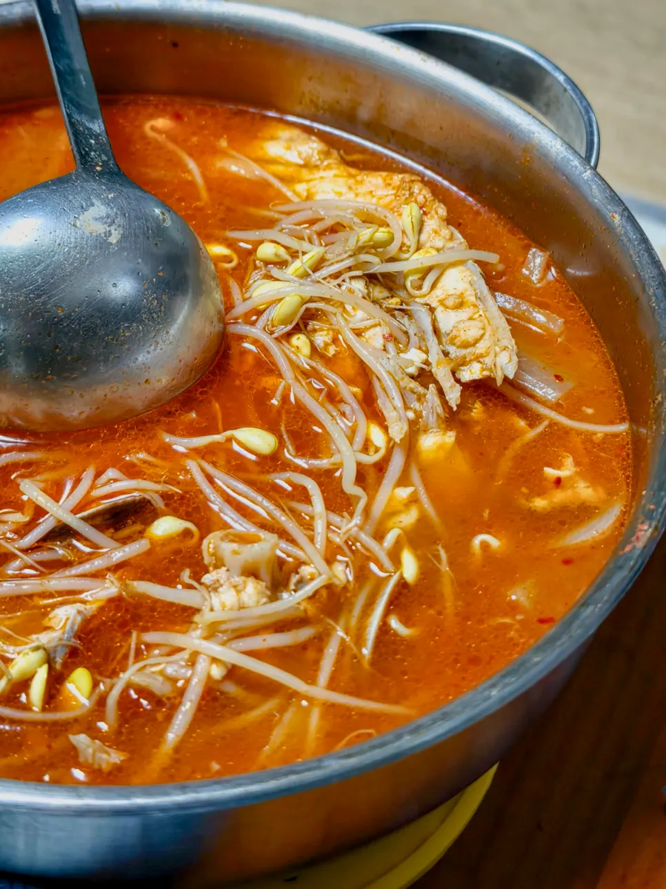 Hot, spicy fish stew simmering at home
