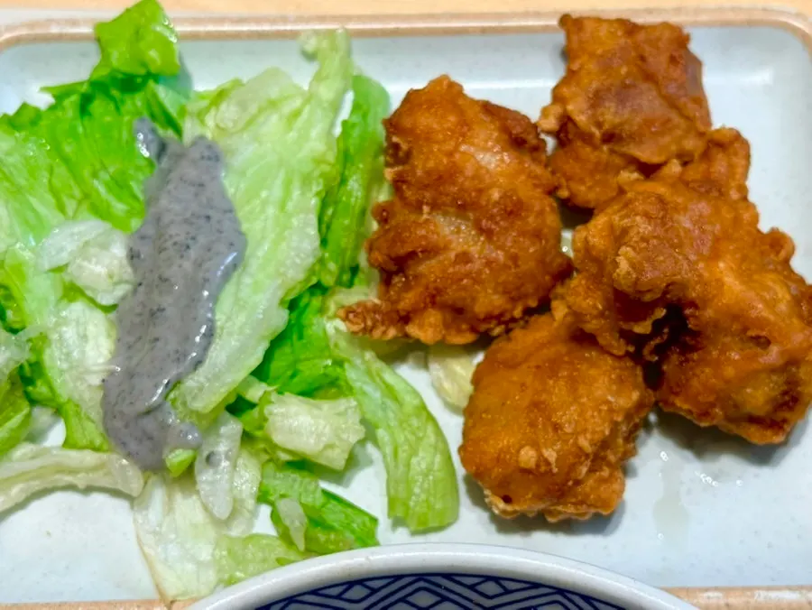 Three crispy pieces of karaage