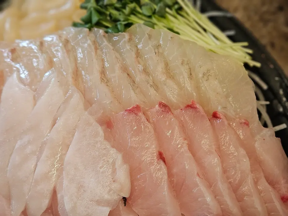쫄깃한 광어회 부분 클로즈업