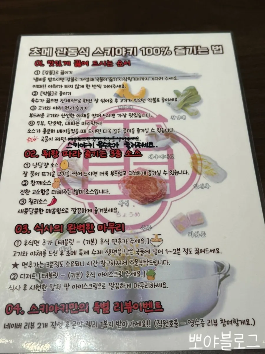 Chome's sukiyaki set menu board