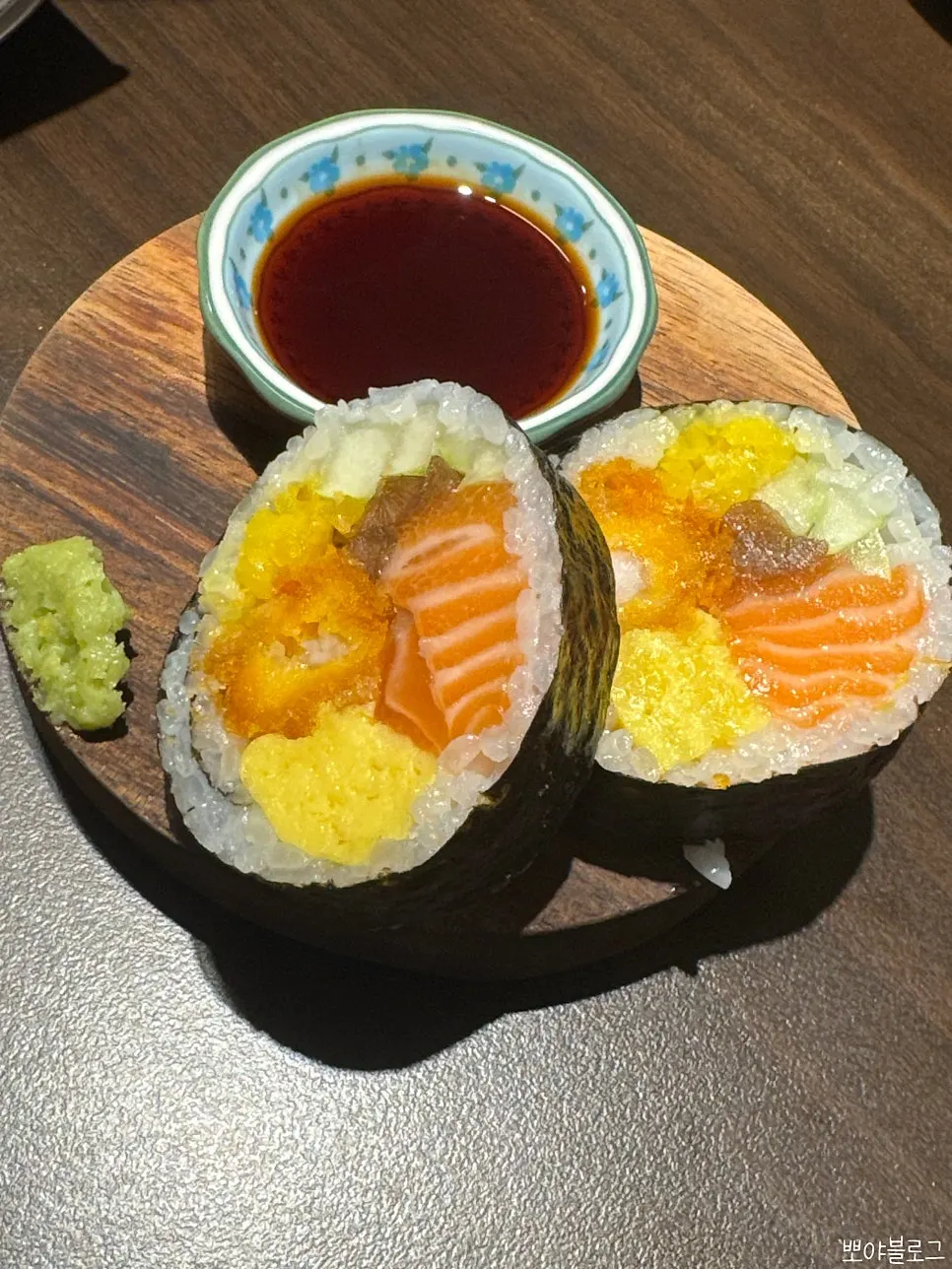 Close-up of Chome's futomaki, 2 pieces