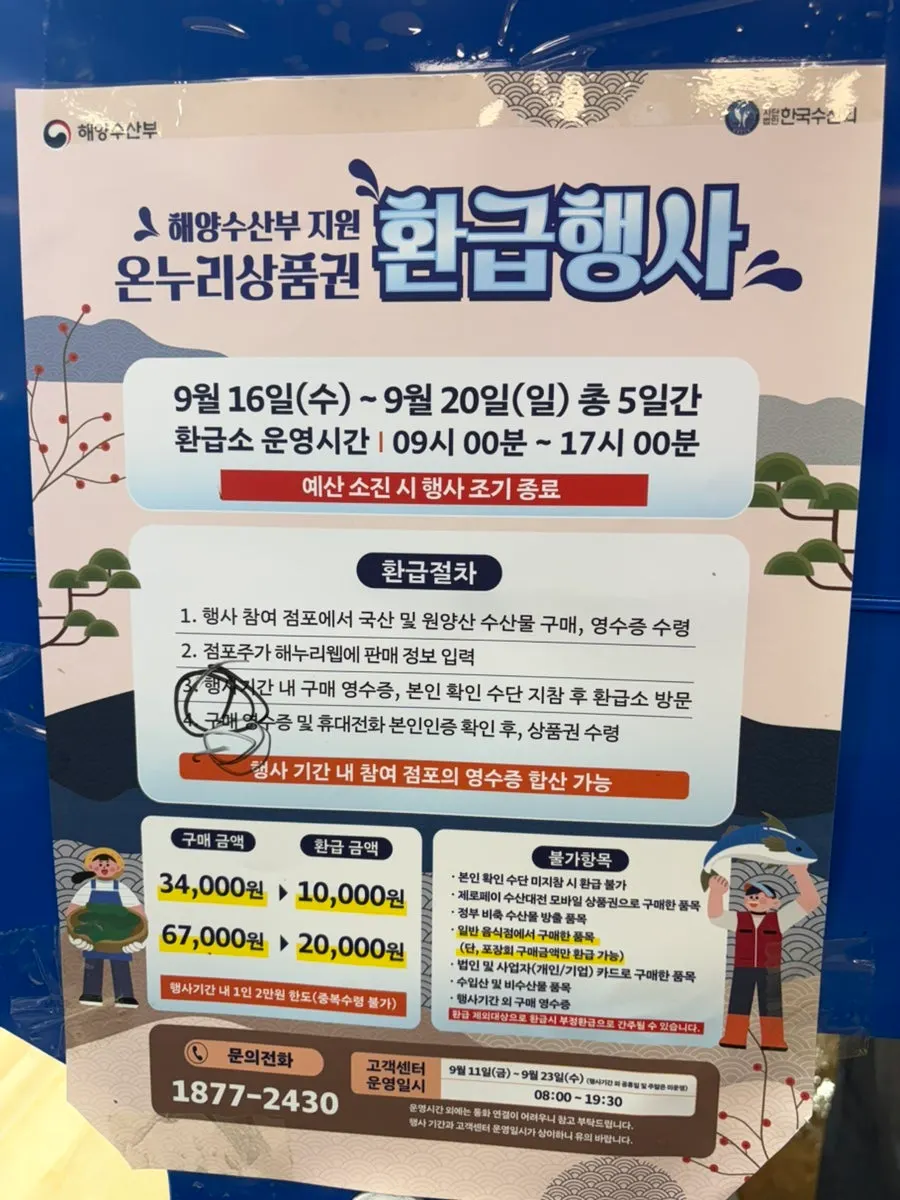 Poster for the Onnuri voucher refund event backed by the Ministry of Oceans and Fisheries