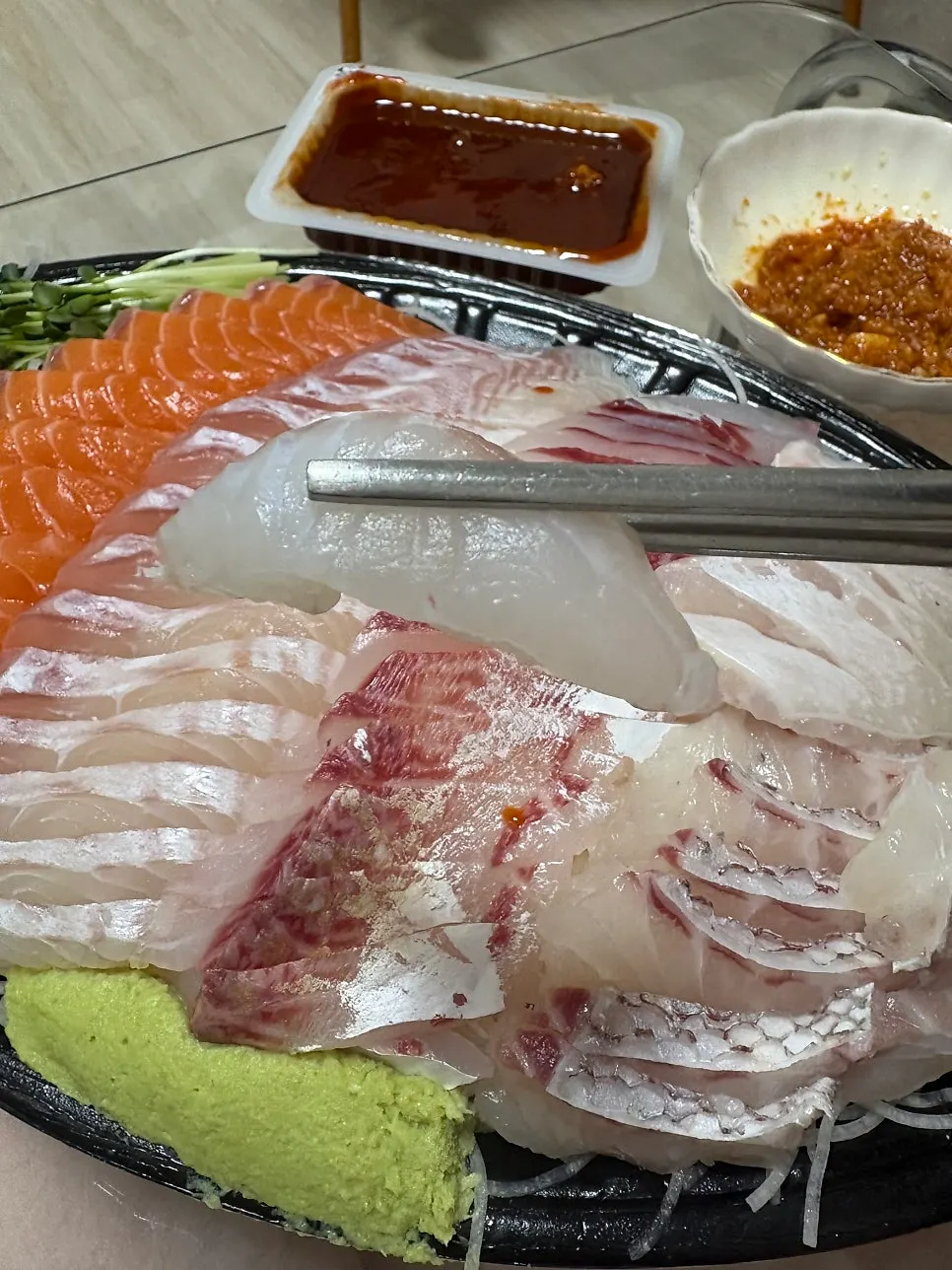 A soft piece of salmon sashimi