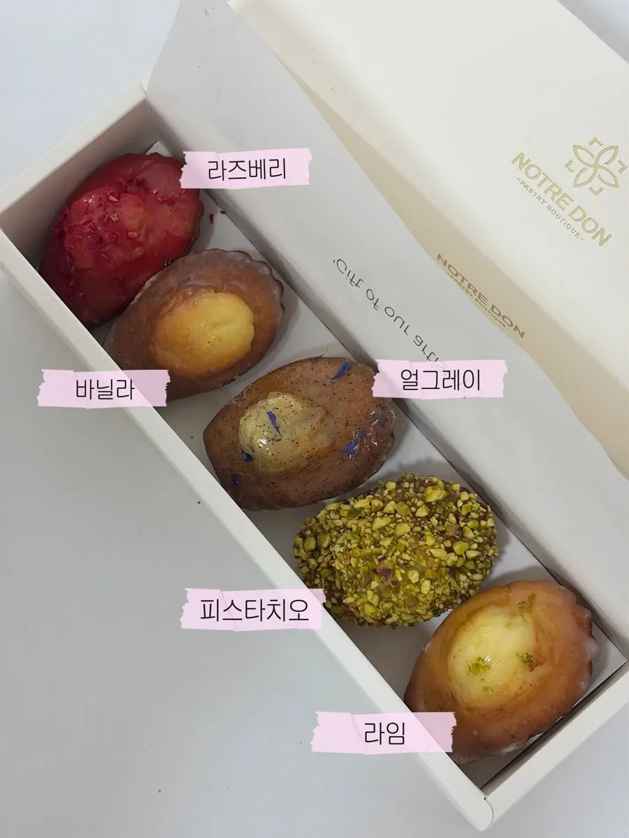 Raspberry, vanilla, earl grey, pistachio and lime madeleines