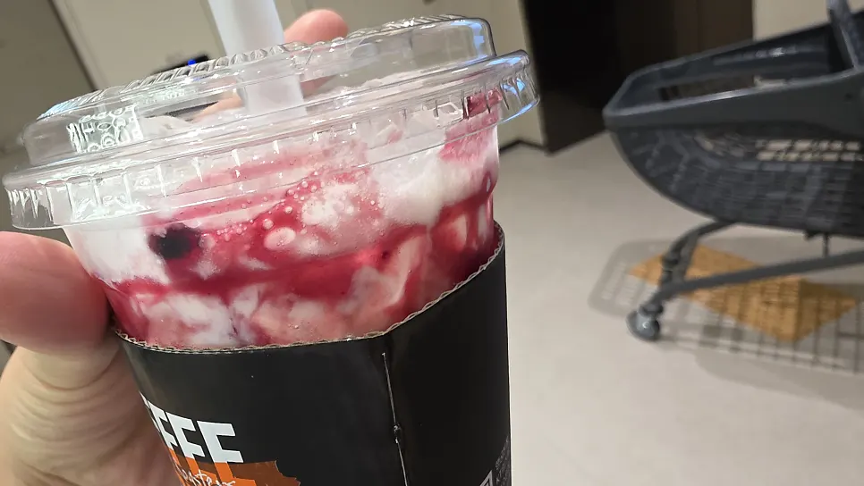 Blueberry yogurt enjoyed after shopping