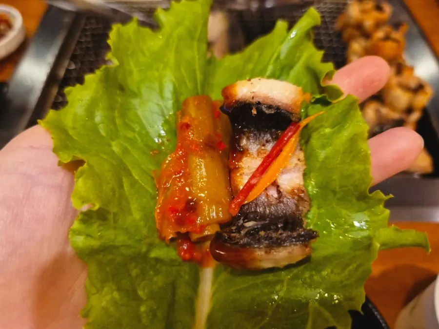 Thick eel flesh with a golden brown exterior