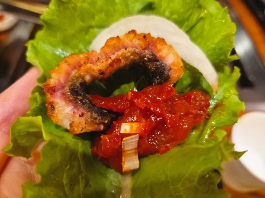 Eel paired with deodeok pickle