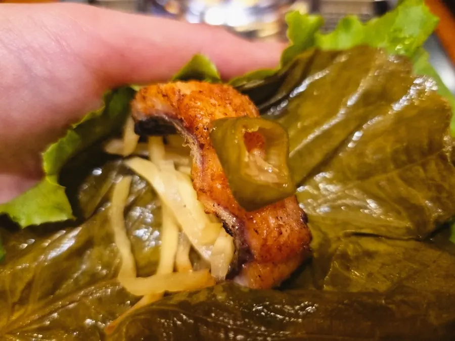 Deodeok pickle placed on top of eel