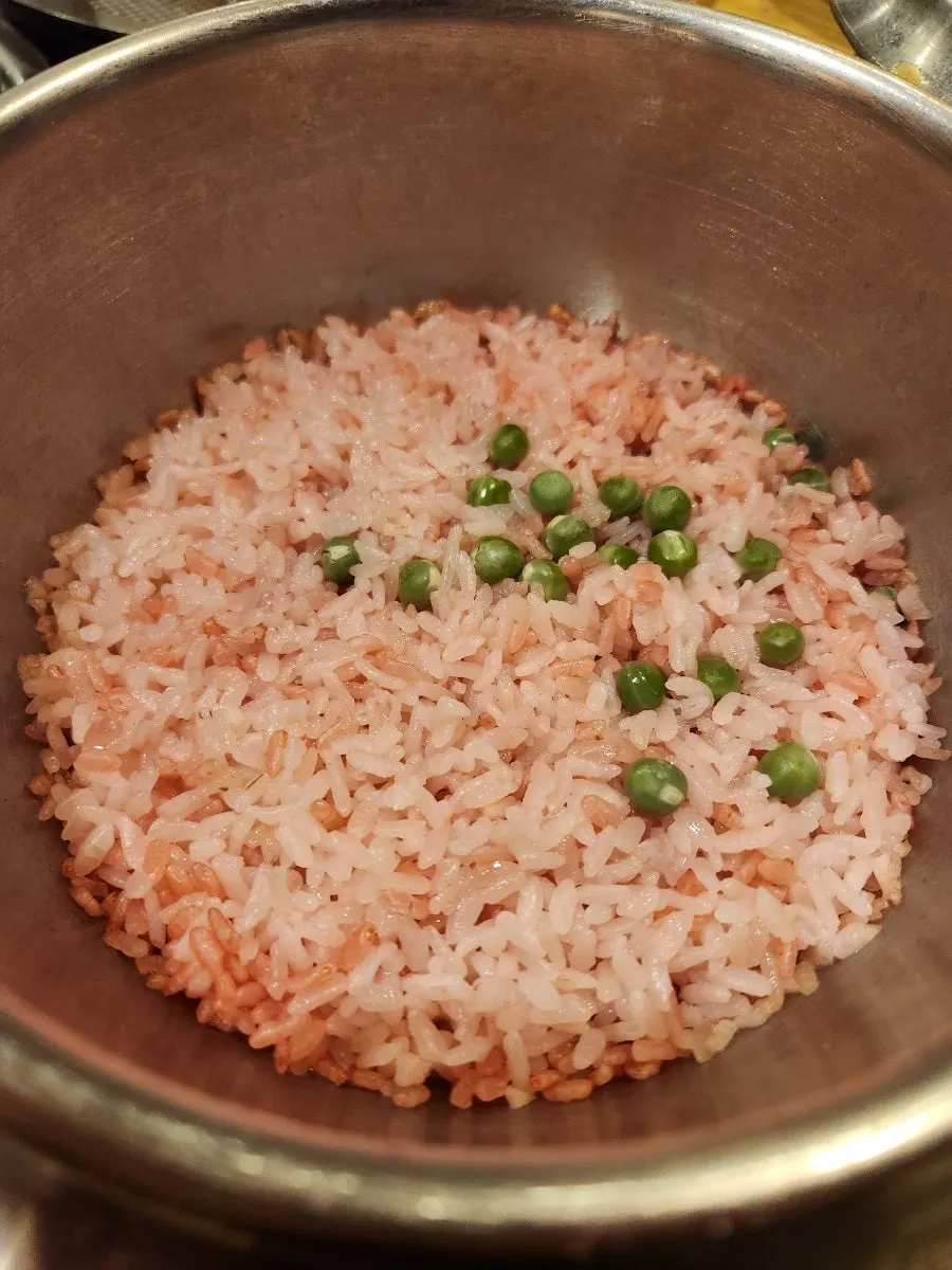 Red yeast rice and doenjang stew table setting