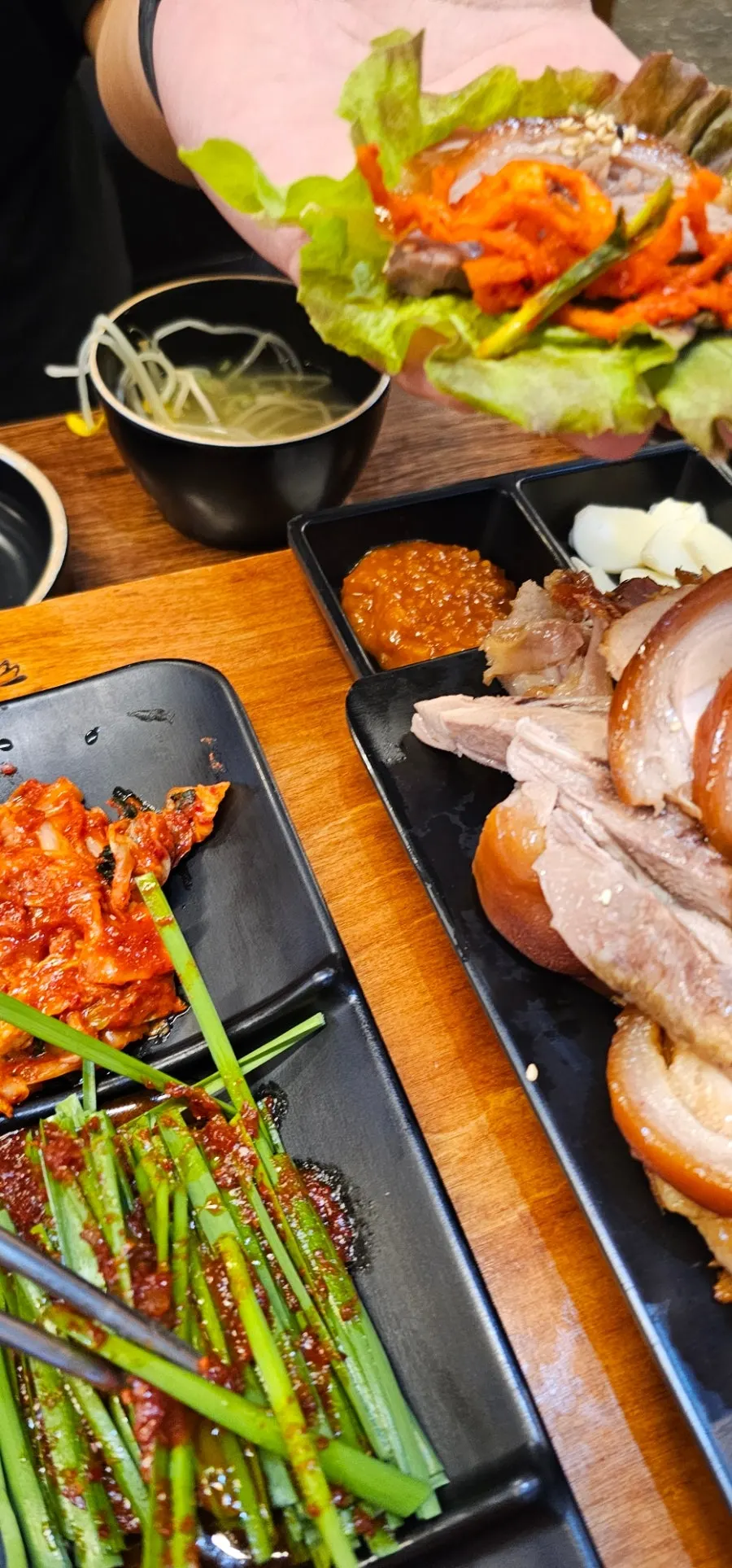 Tender jokbal wrapped for eating