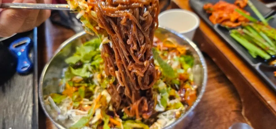 Close-up of bibim makguksu
