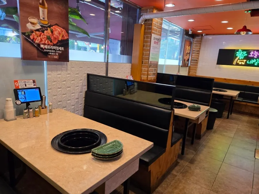 Clean, well-kept interior of the Korean BBQ restaurant