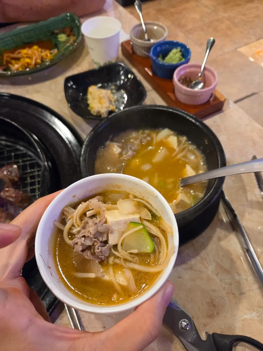 Doenjang jjigae bubbling in a stone pot