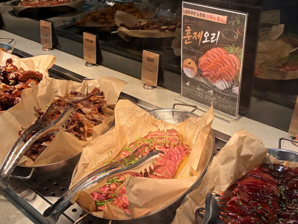 Smoked duck served at the buffet counter