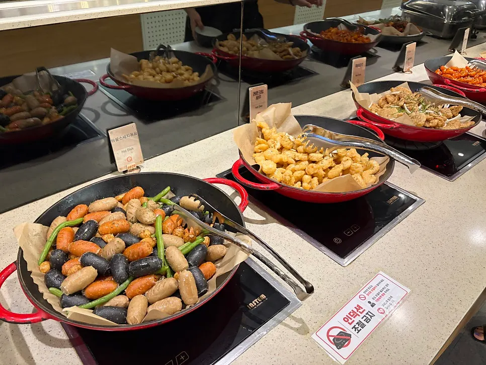 Buffet counter set with various dishes