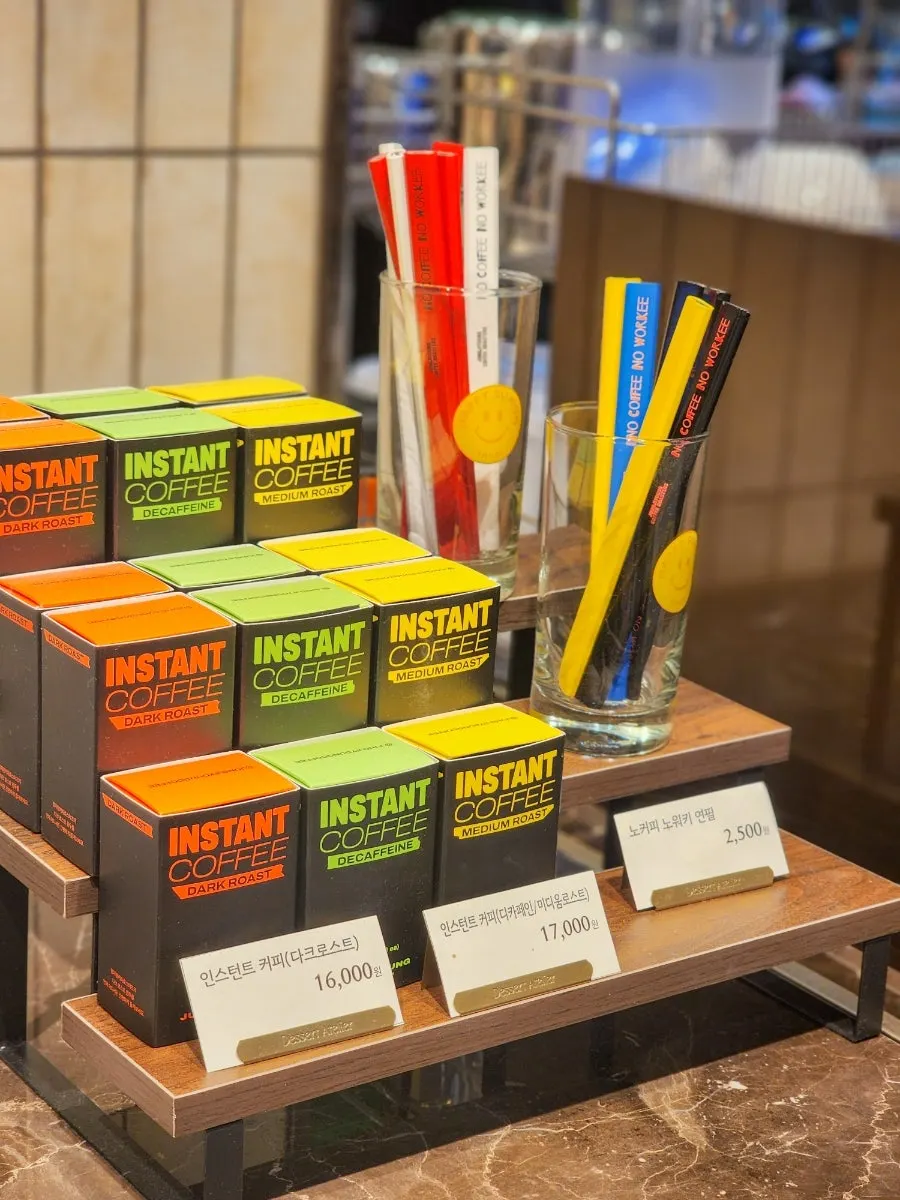 Instant coffee display at Jeong Ji-young Coffee Roasters