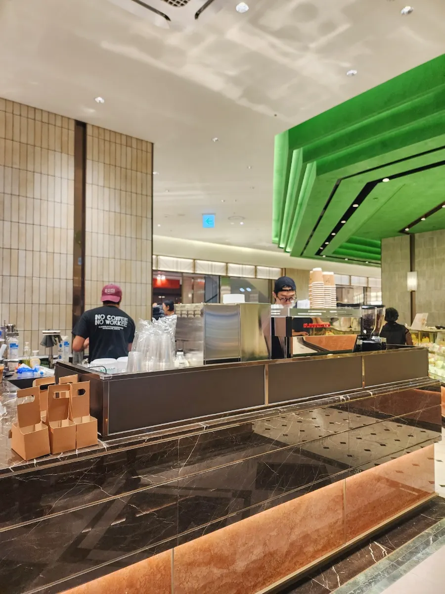 Order counter with a short weekday wait line