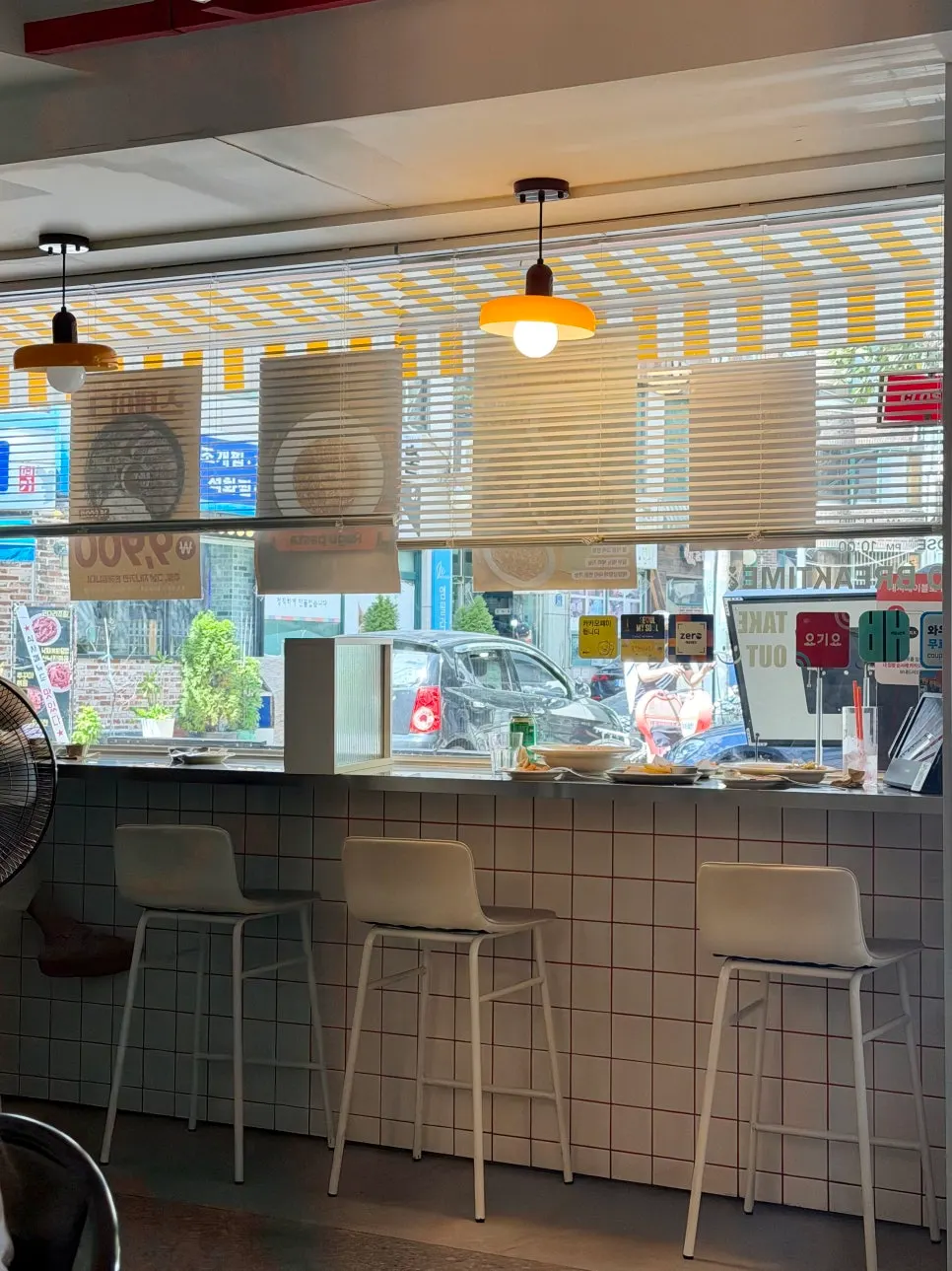 View of the interior with bar seating