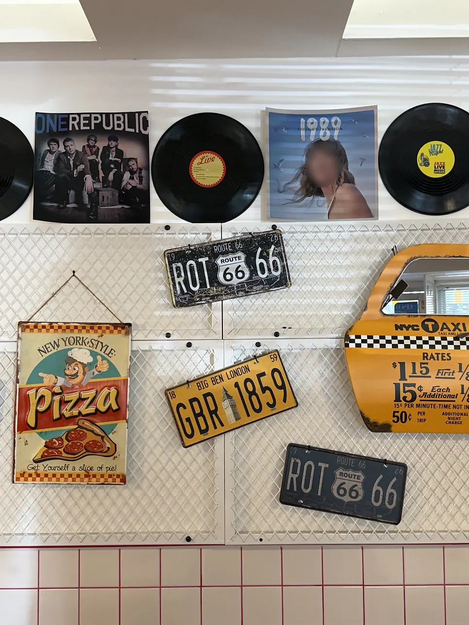 Wall decorated with retro-style items