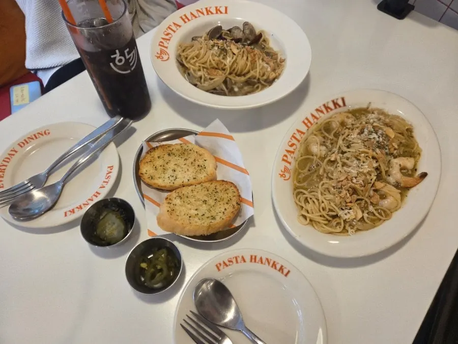 Two pasta plates set on the table