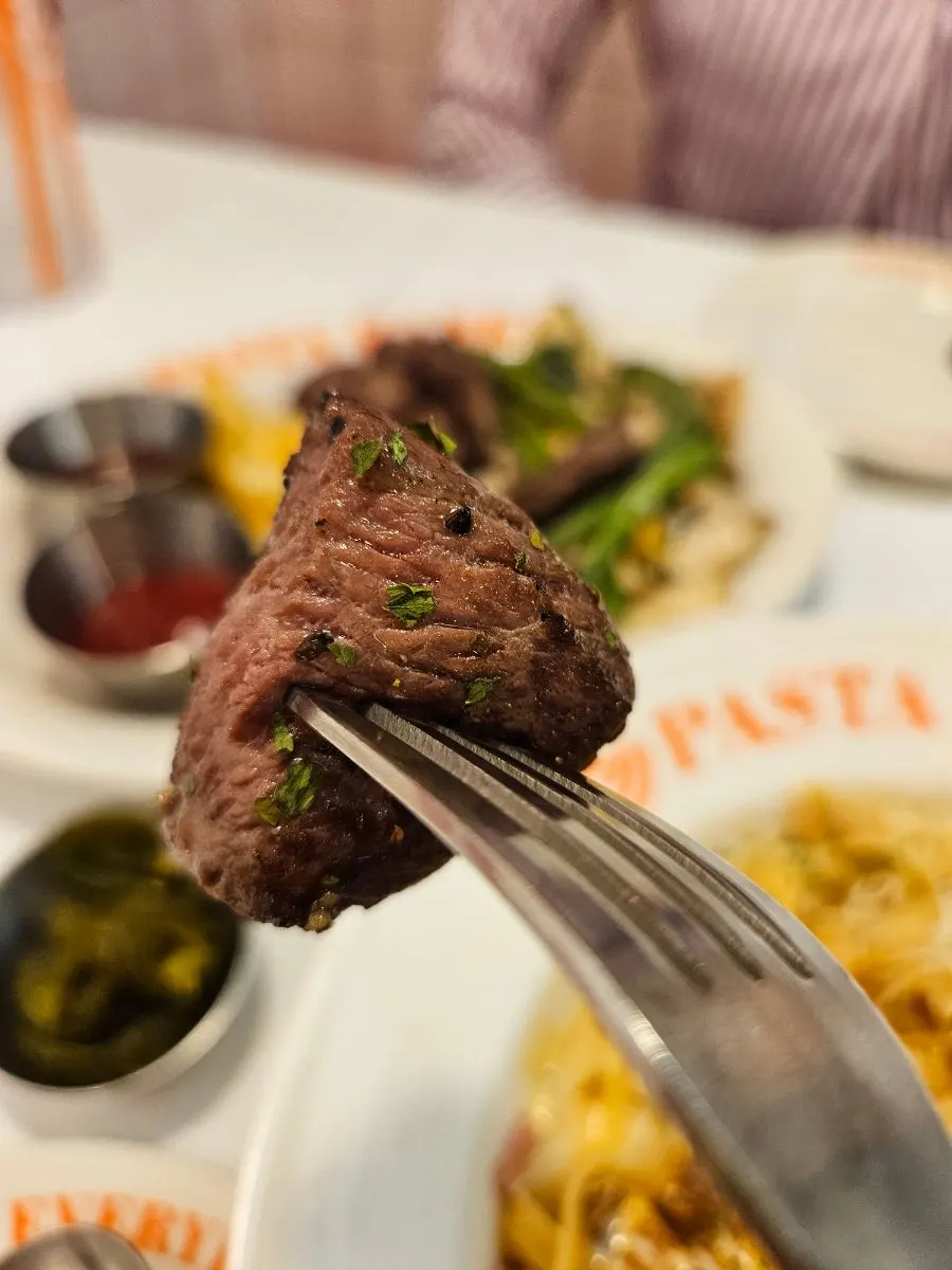 Chuck flap steak sliced into bite-sized pieces