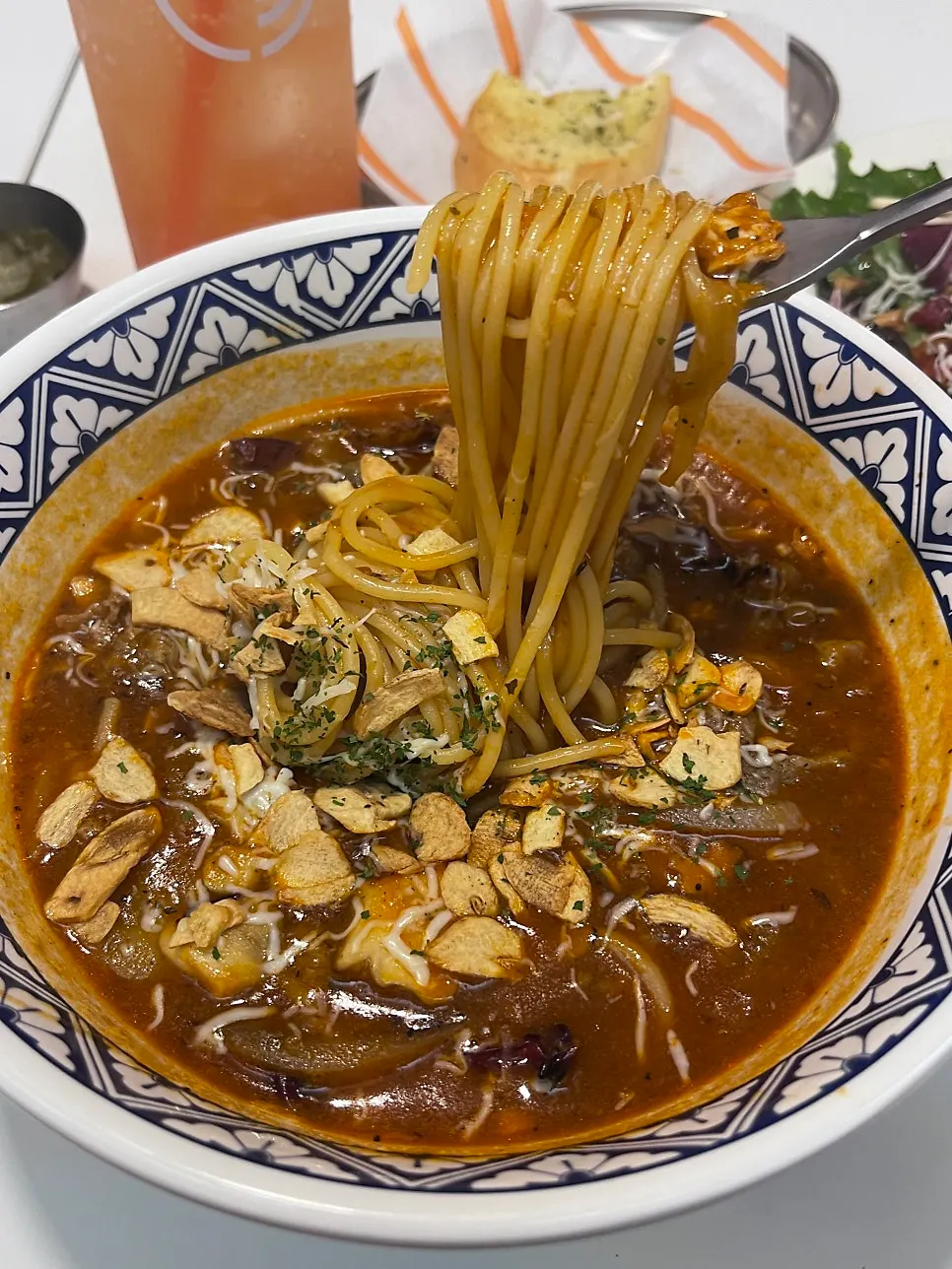 Spicy brothy beef brisket tomato pasta