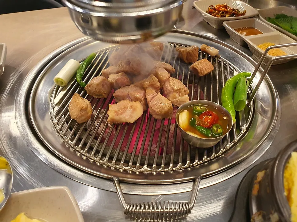 Premium pork neck finishing on the grill