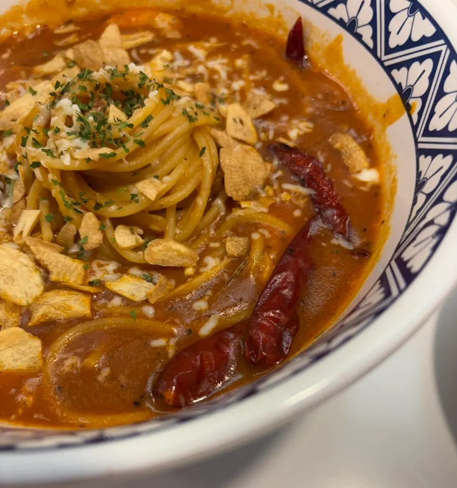 Brothy seafood hangover tomato pasta