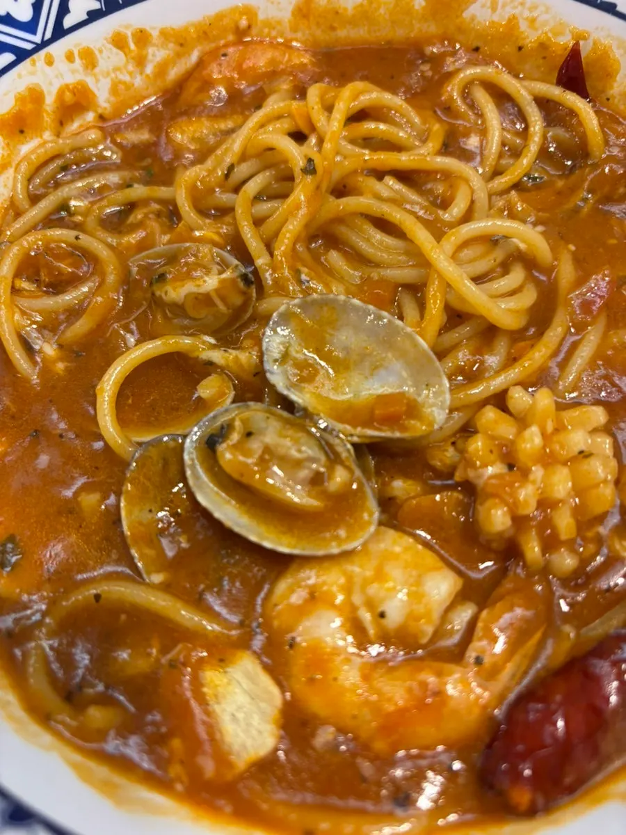 Ingredients in seafood hangover tomato pasta