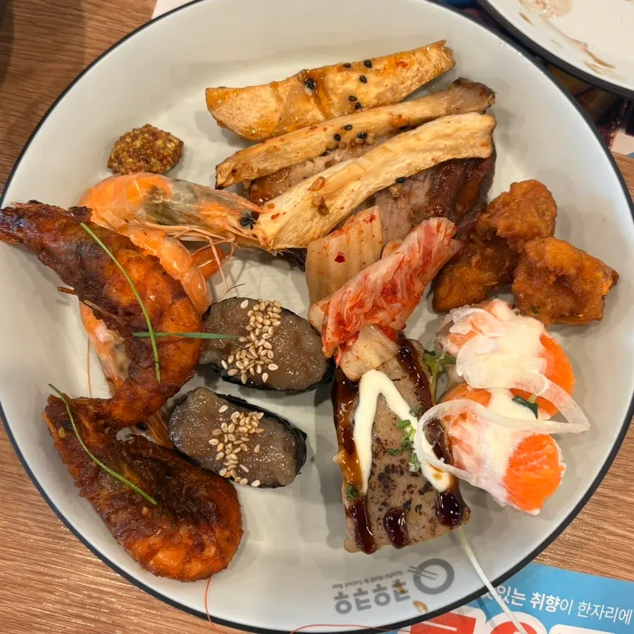 Second plate loaded with Chinese and Western food