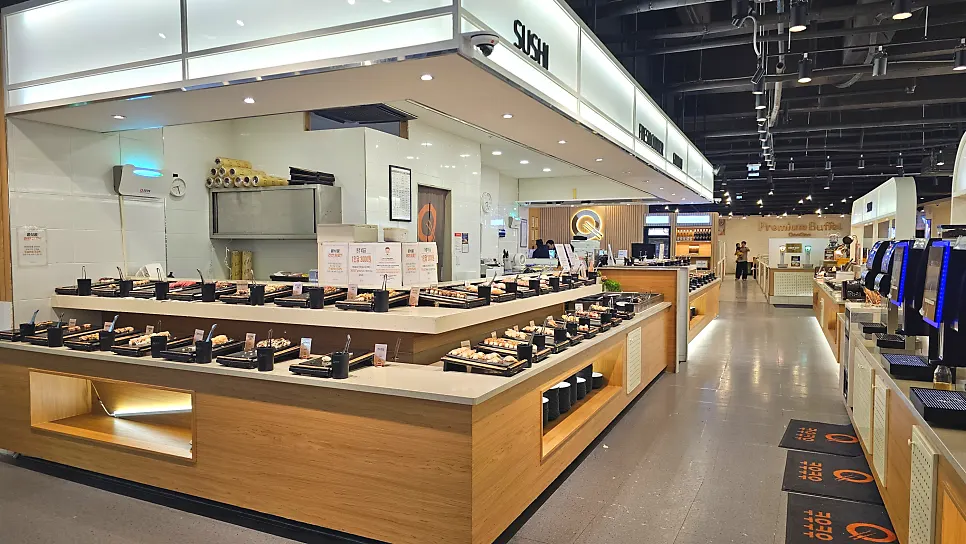 A wide array of sushi on display