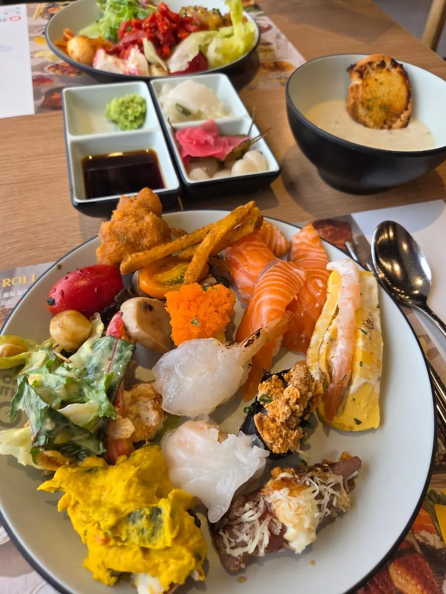 Flatfish, salmon, and shrimp sushi selection
